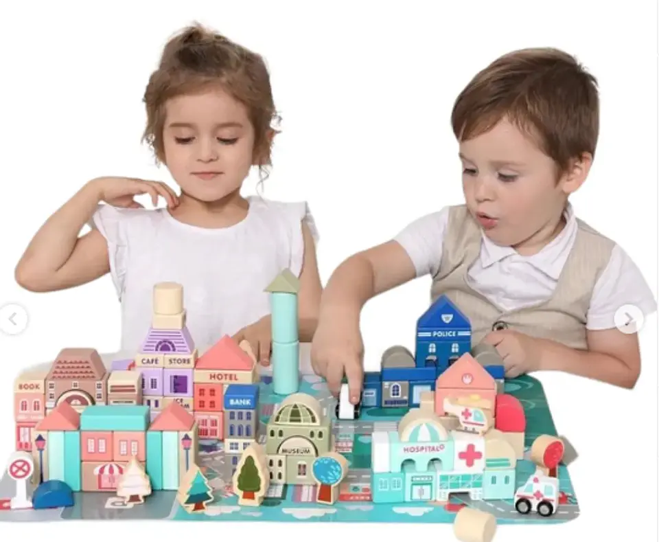 Juego De Bloques De Construcción De Madera ciudad 115 pcs 4