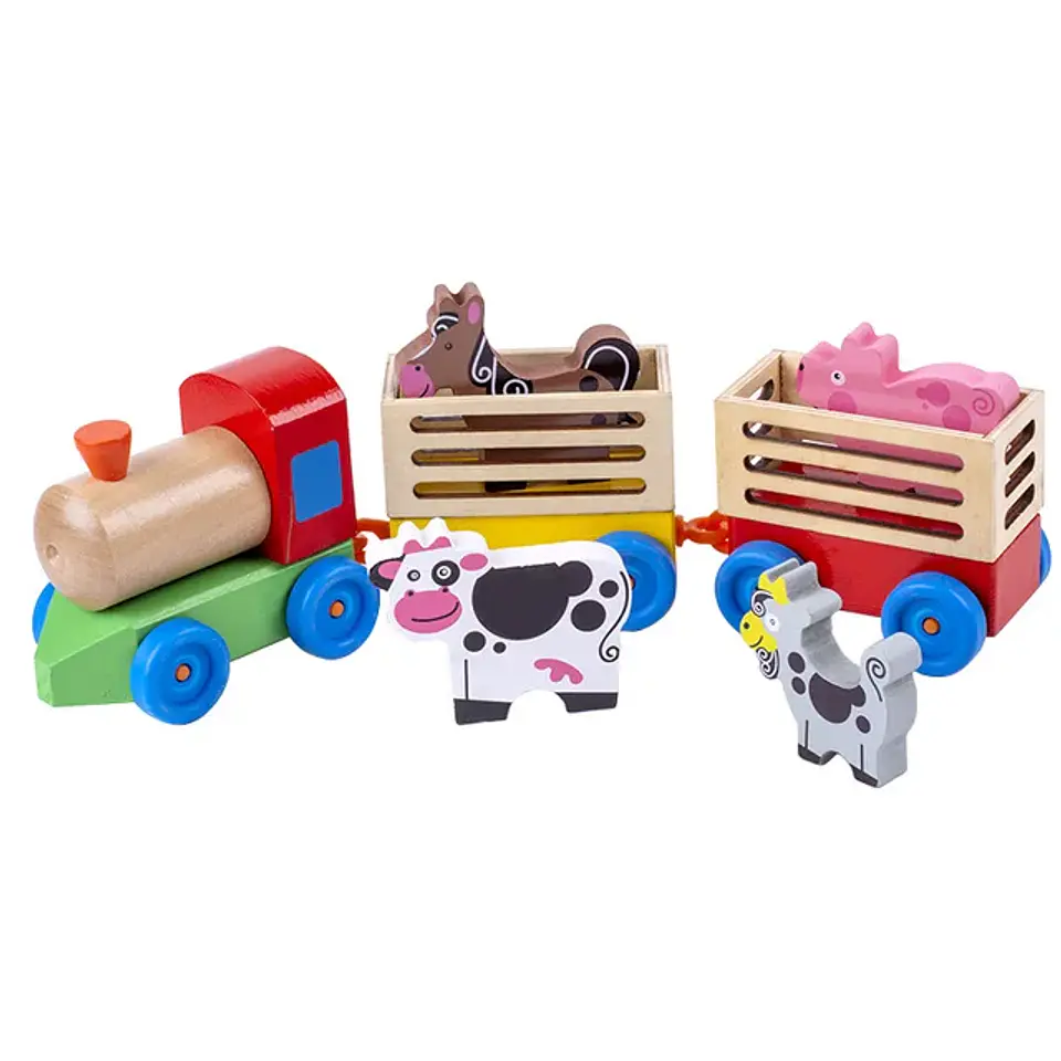 Tren De Madera De Juguete Con Animales De Granja 1