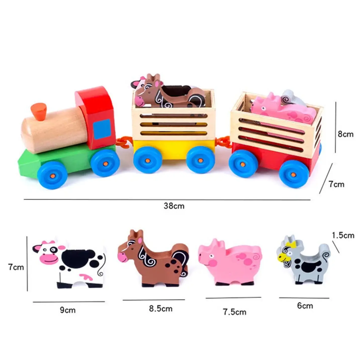 Tren De Madera De Juguete Con Animales De Granja 3