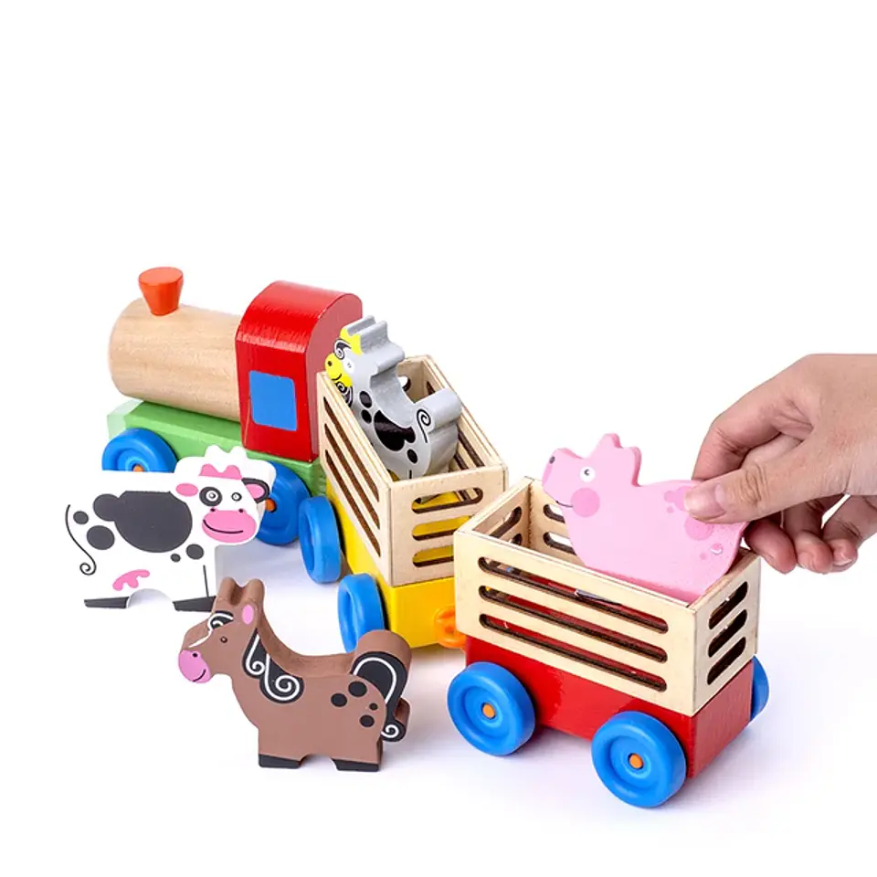 Tren De Madera De Juguete Con Animales De Granja 4