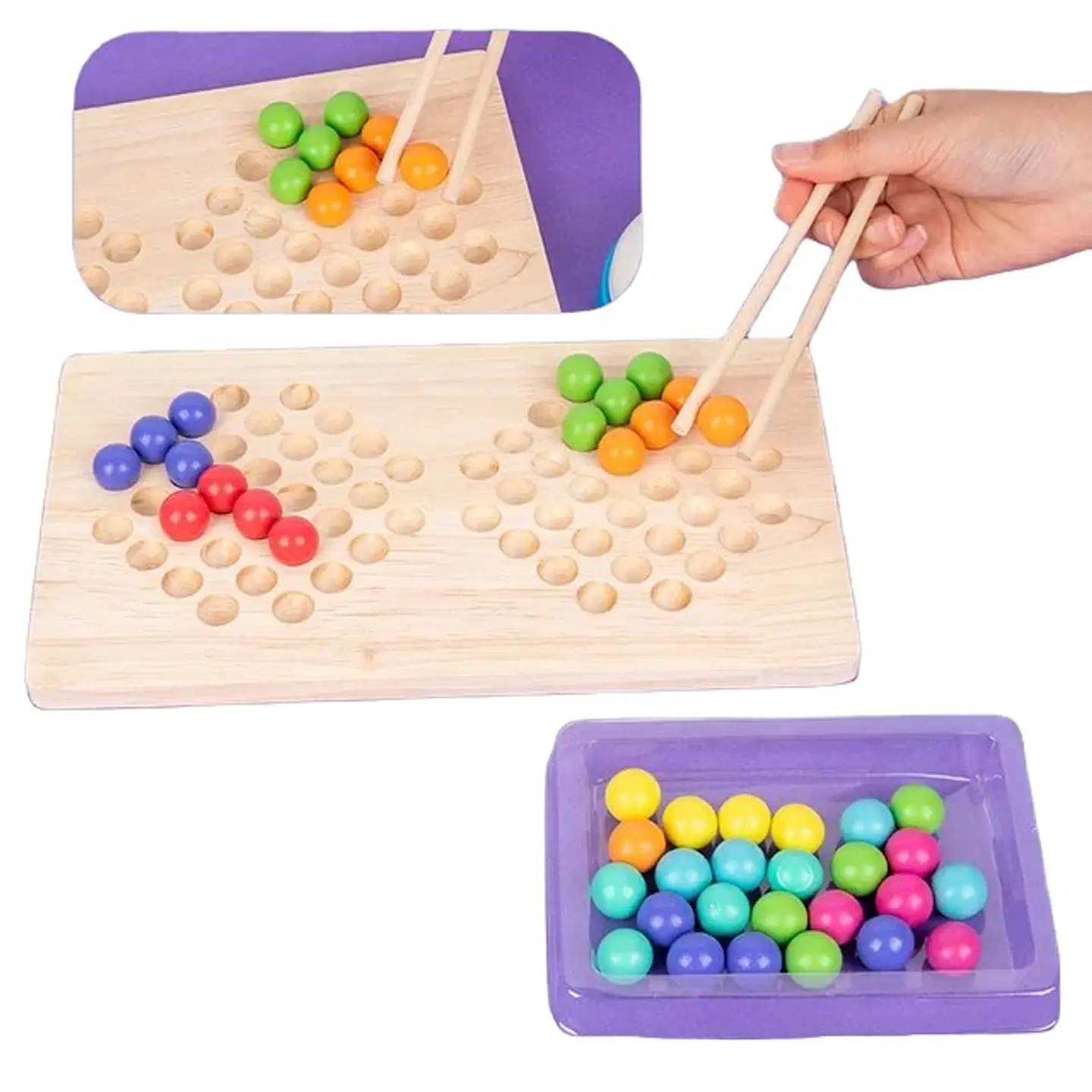 Juego de patrones y canicas dobles madera. 2