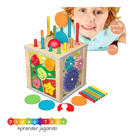 Caja multifuncional didactico madera 9 en 1