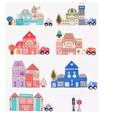 Juego De Bloques De Construcción De Madera ciudad 115 pcs