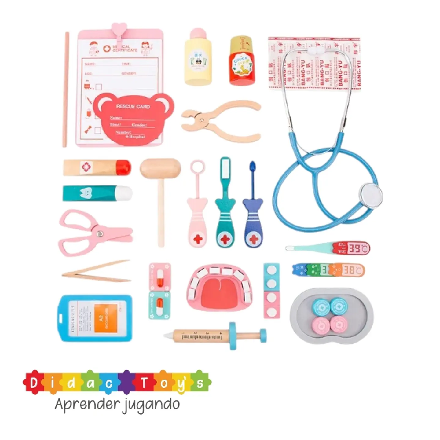 Juego kit dentista y doctor de madera  3