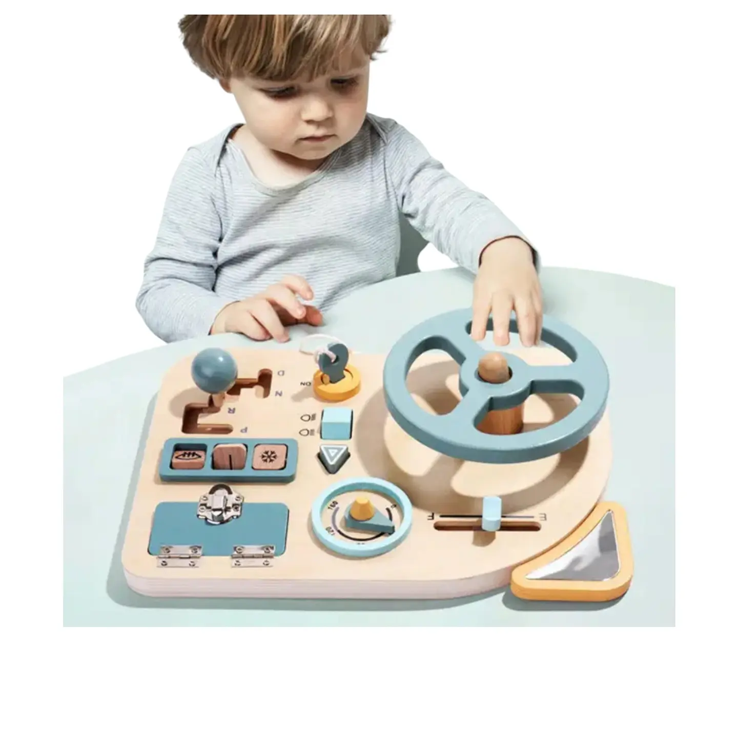 Tablero montessori de volante sensorial bebé  2