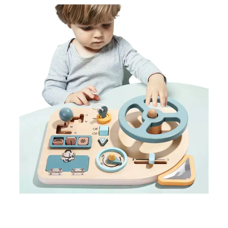 Tablero montessori de volante sensorial bebé  2