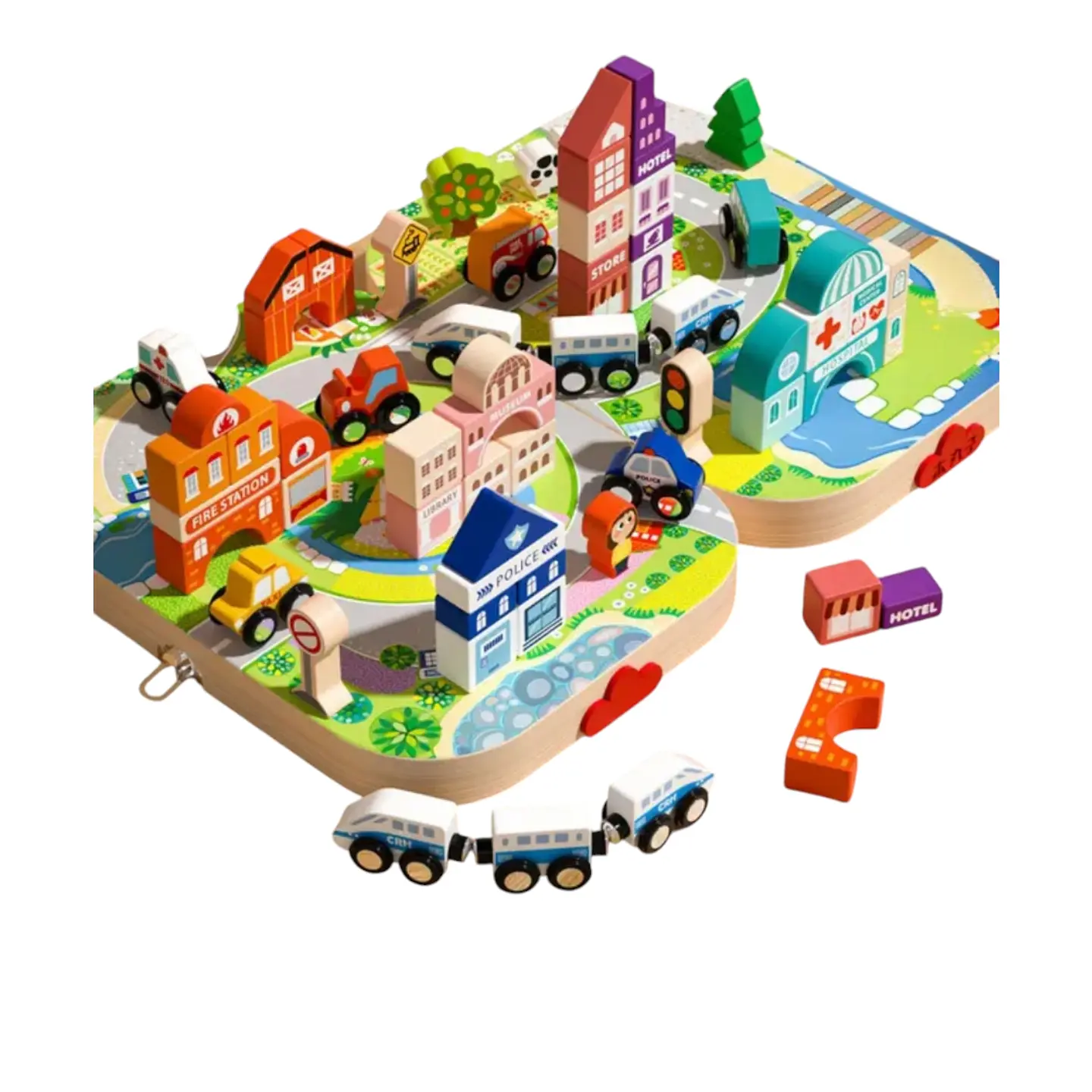 Pista Juguete de Madera Trenes- autos maleta portátil 1