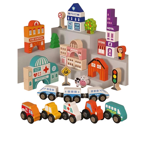 Pista Juguete de Madera Trenes- autos maleta portátil