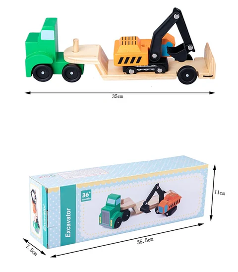 Camión con retroexcavadora de madera 