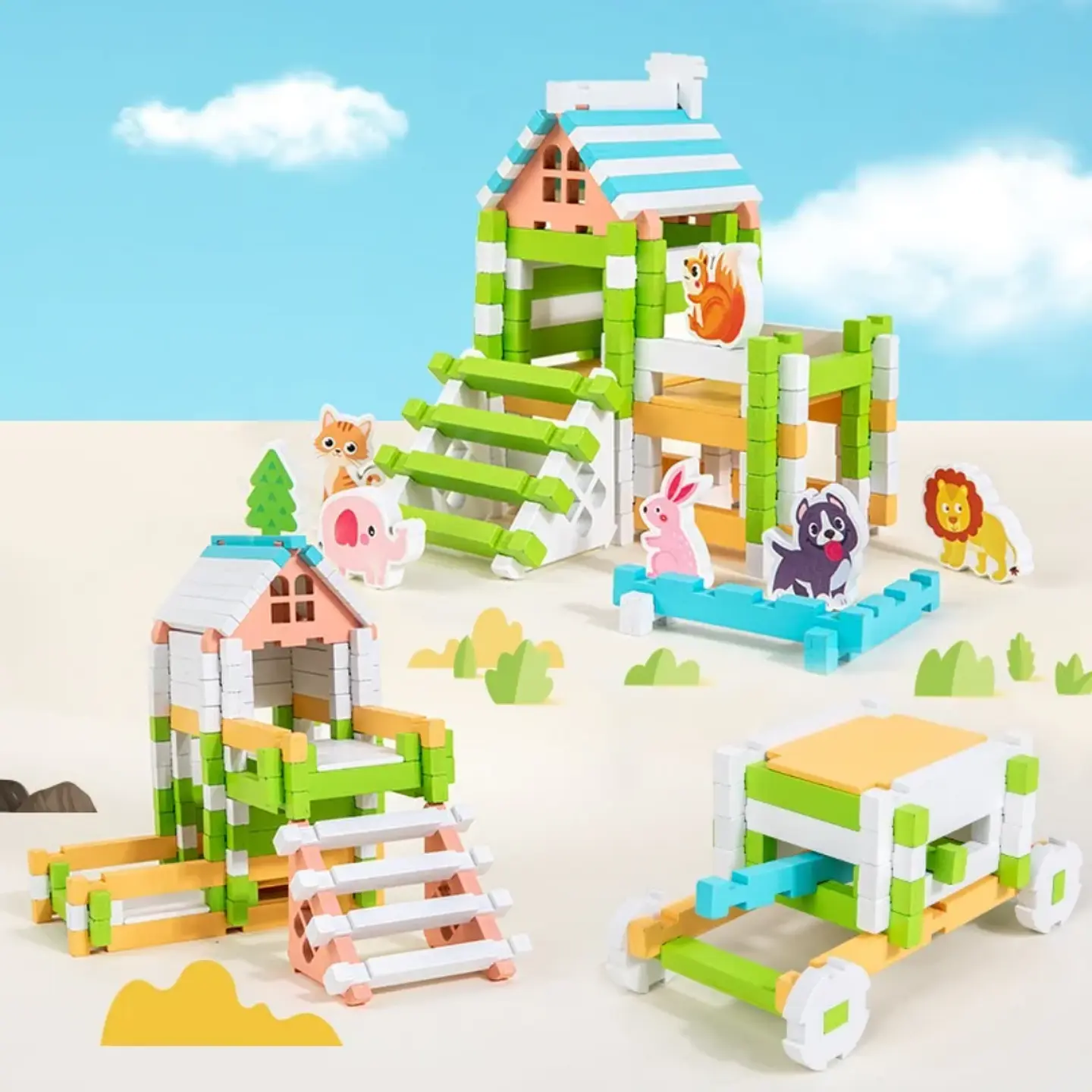 Juego de Bloques de Construcción de Madera para Niños  4