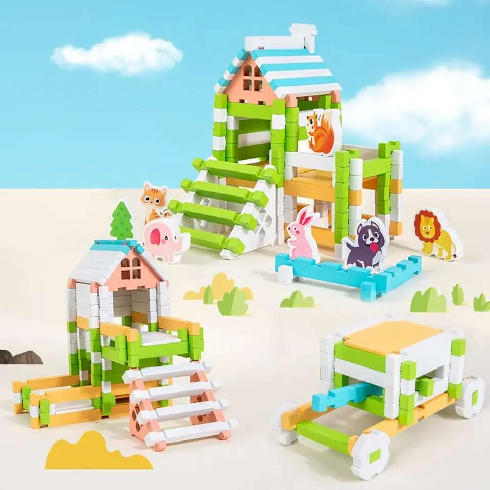 Juego de Bloques de Construcción de Madera para Niños  4