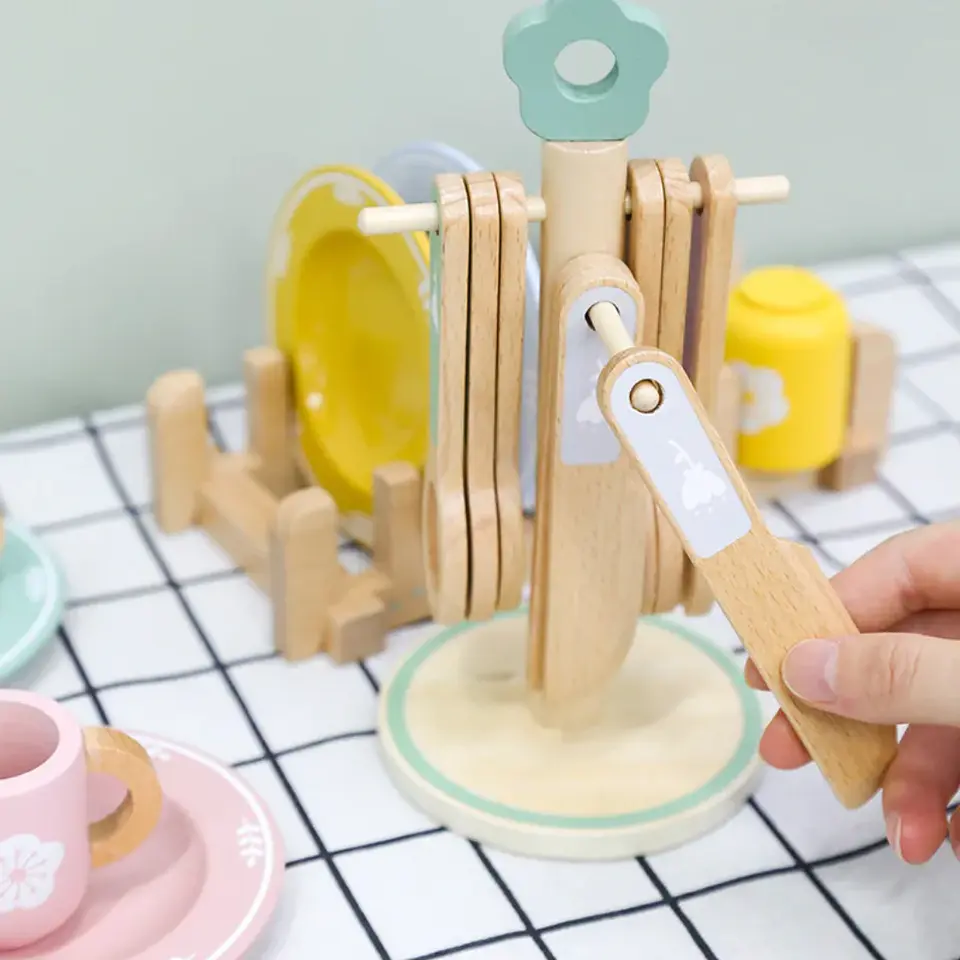 Juego de Vajilla de Madera – Juguete Didáctico de 21 Piezas para Niños  4