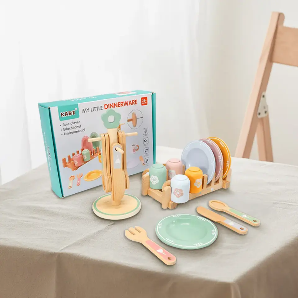 Juego de Vajilla de Madera – Juguete Didáctico de 21 Piezas para Niños  5
