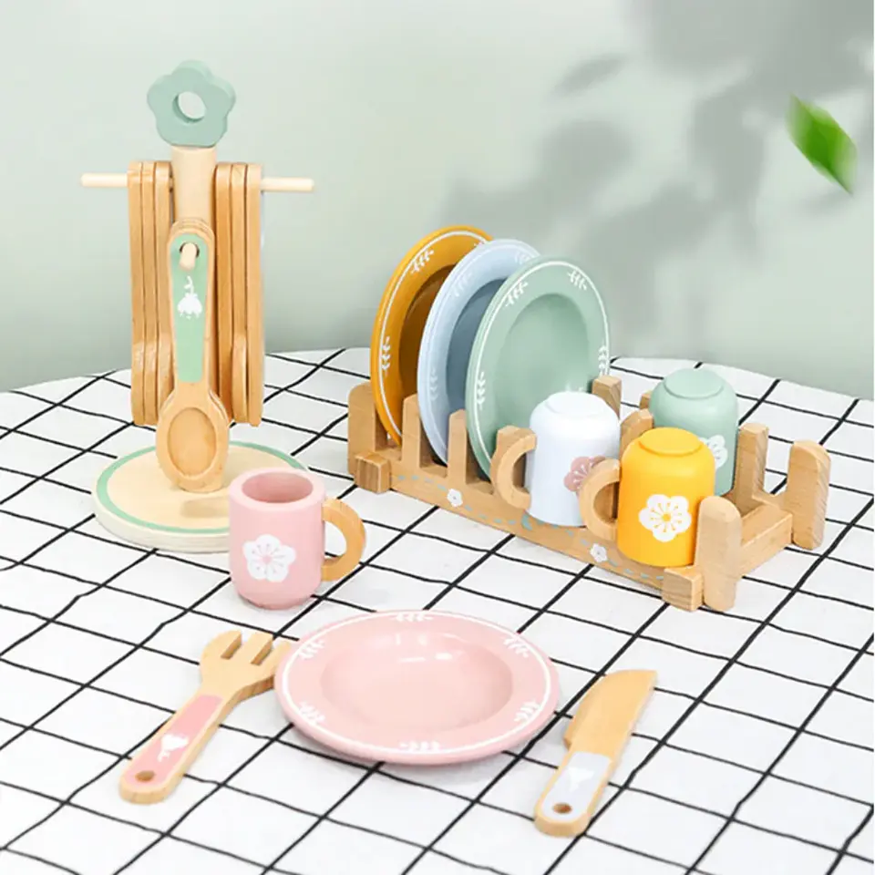 Juego de Vajilla de Madera – Juguete Didáctico de 21 Piezas para Niños  6