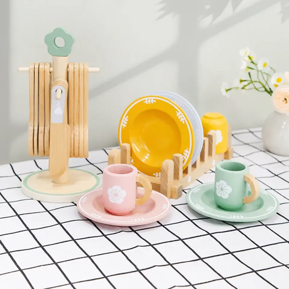 Juego de Vajilla de Madera – Juguete Didáctico de 21 Piezas para Niños  7