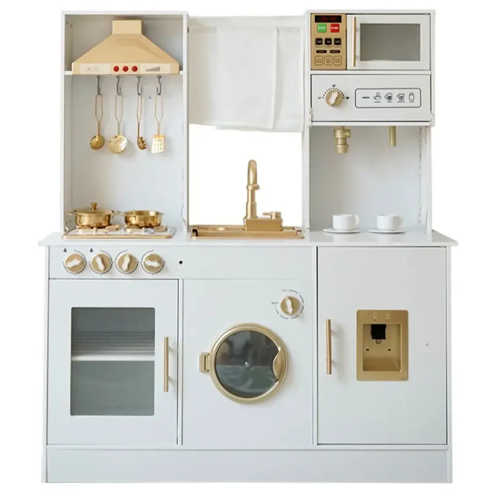 Cocina de madera blanca con flujo de agua Deluxe  1