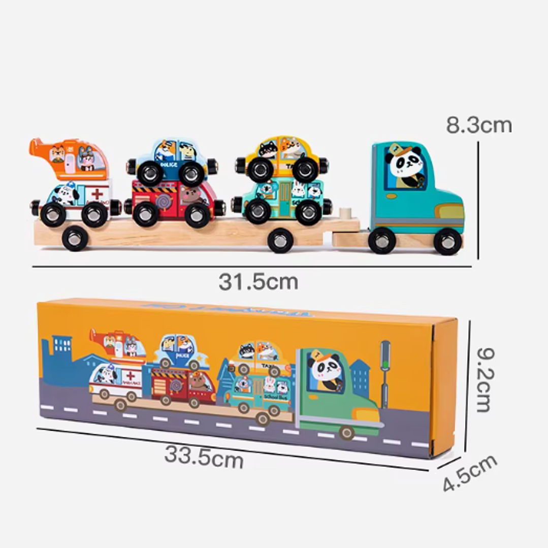 Camión de Madera con Autos Magnéticos para Encajar  4