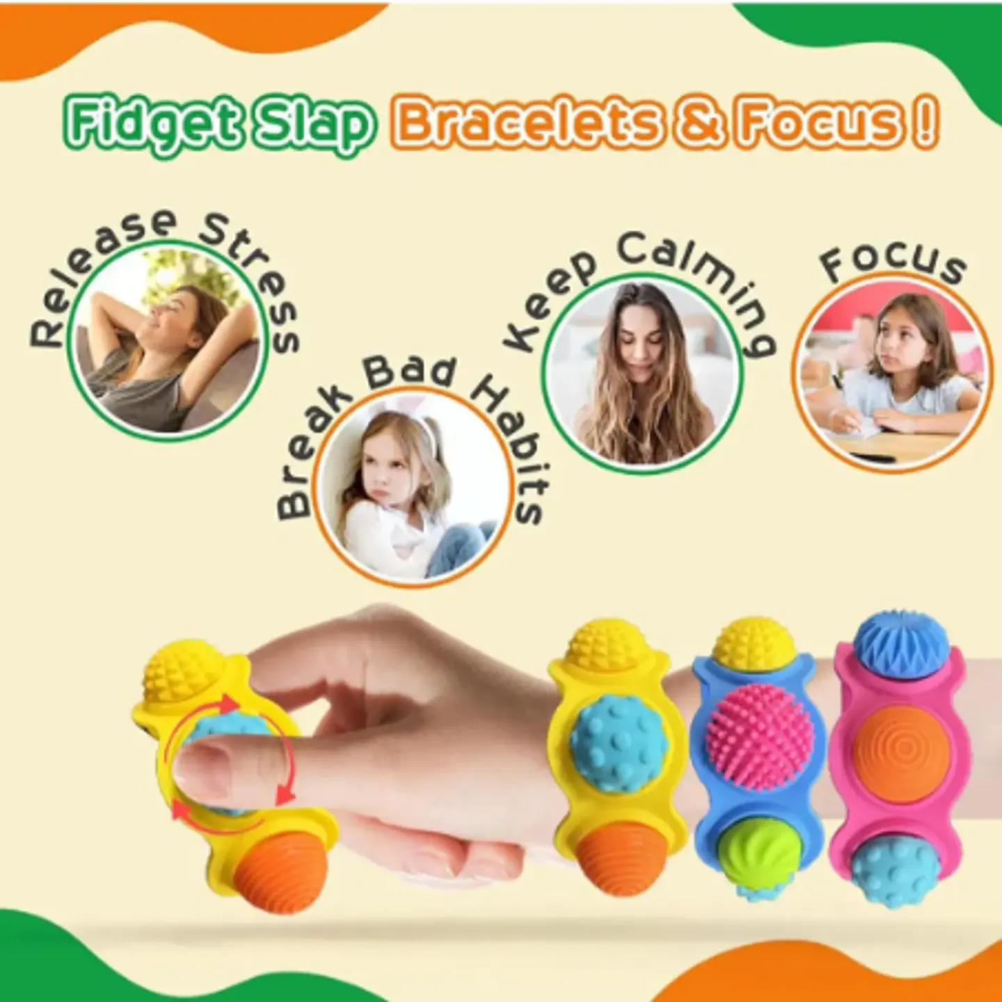 Banda Fidget sensorial De Silicona Para Niños (3 Unidades) 2