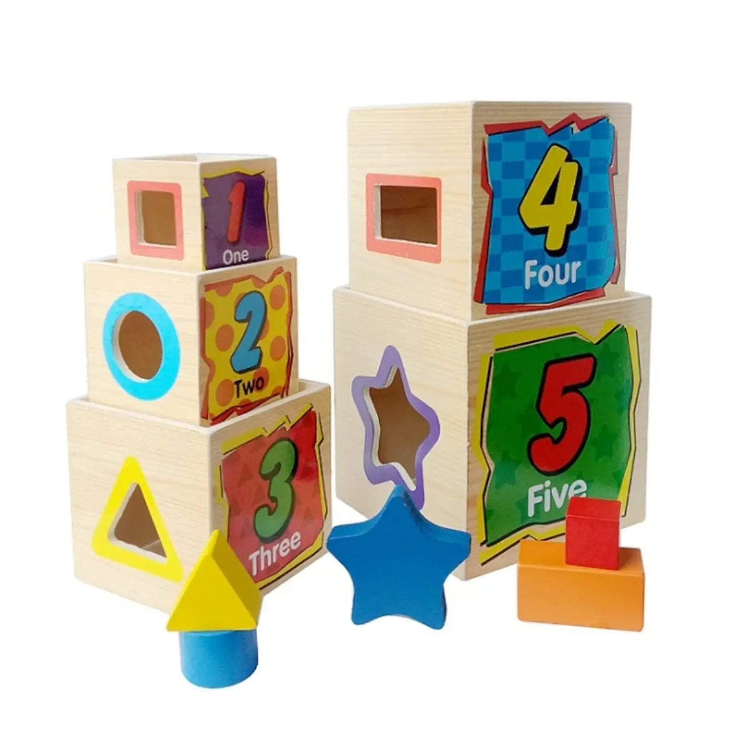 5 Cubos apilables de madera. 1