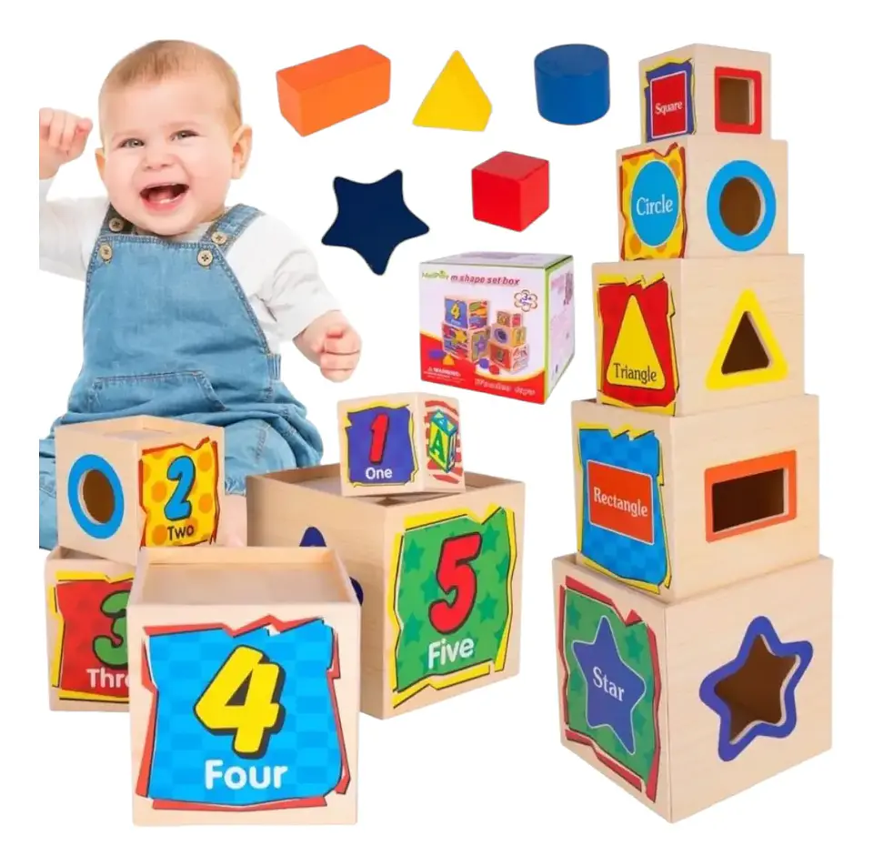 5 Cubos apilables de madera. 4