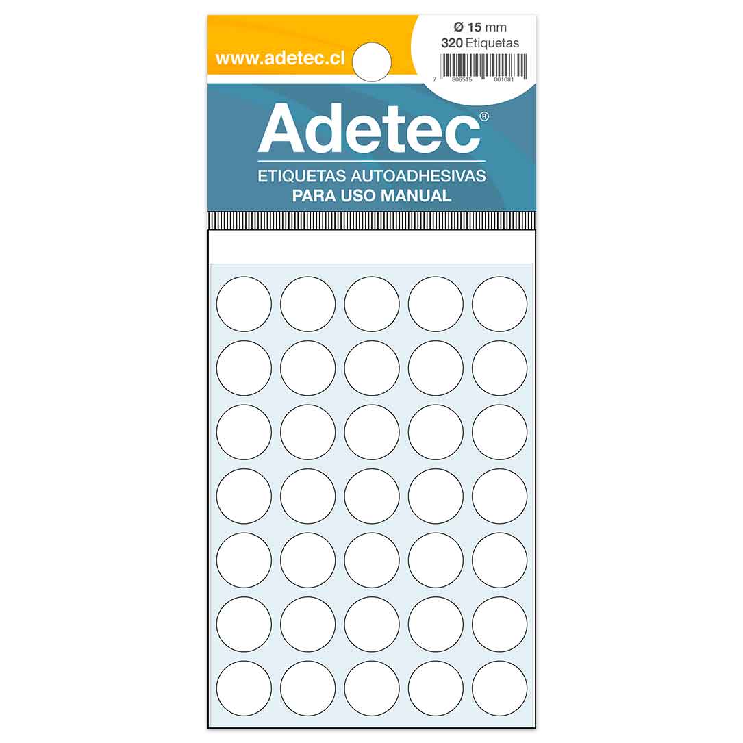 ADETEC ETIQUETA AUTOADHESIVA CIRCULAR 15 mm 256 UNID.