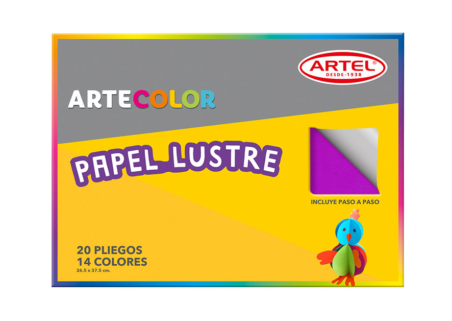 Carpeta con Papel Lustre 20 pliegos 15 colores Rhein