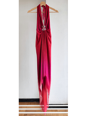 Vestido fucsia malla alta costura