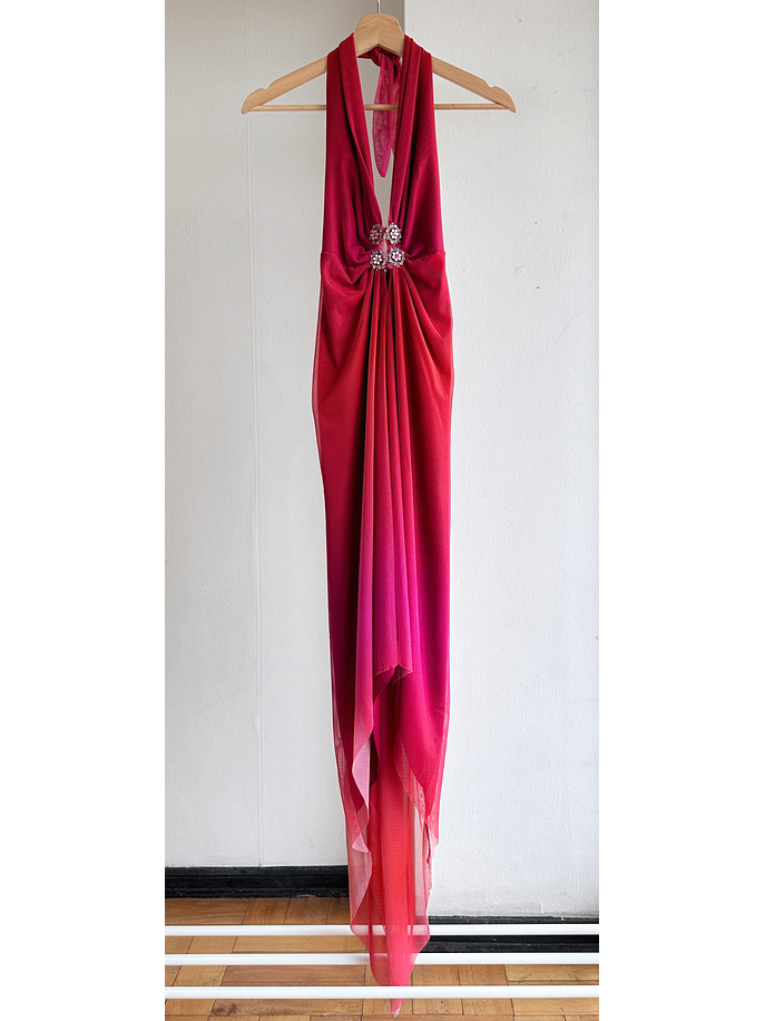 Vestido fucsia malla alta costura 1