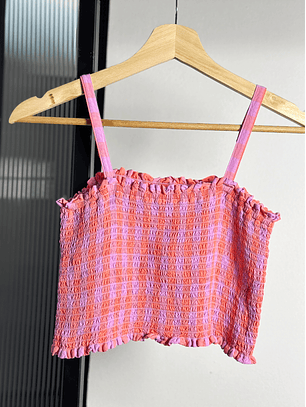 Top cuadrillé elasticado 