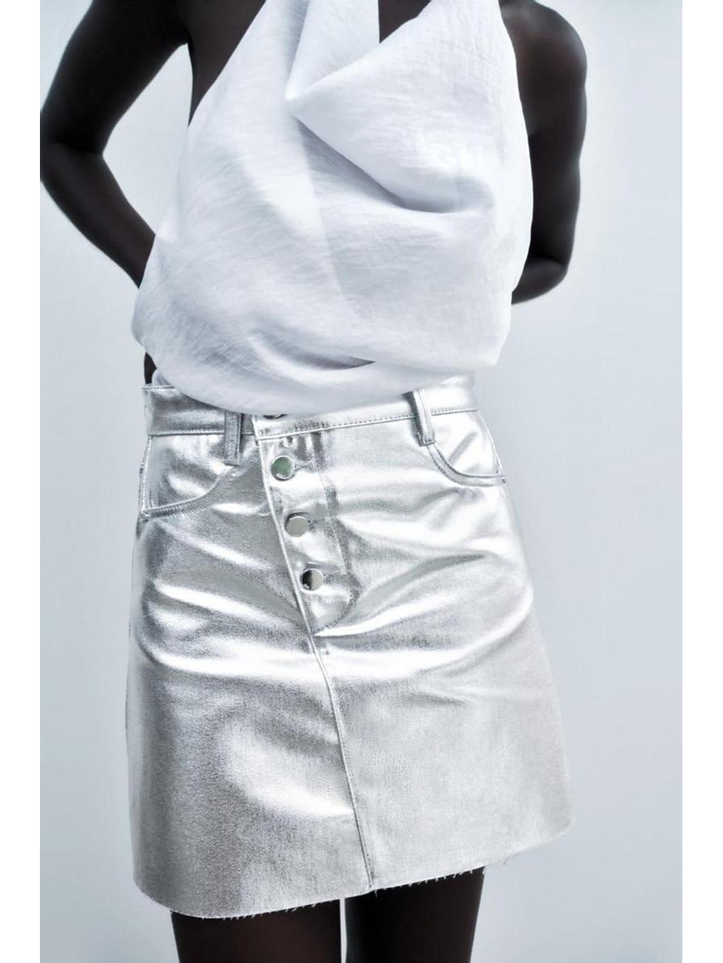 Falda denim plateada  4