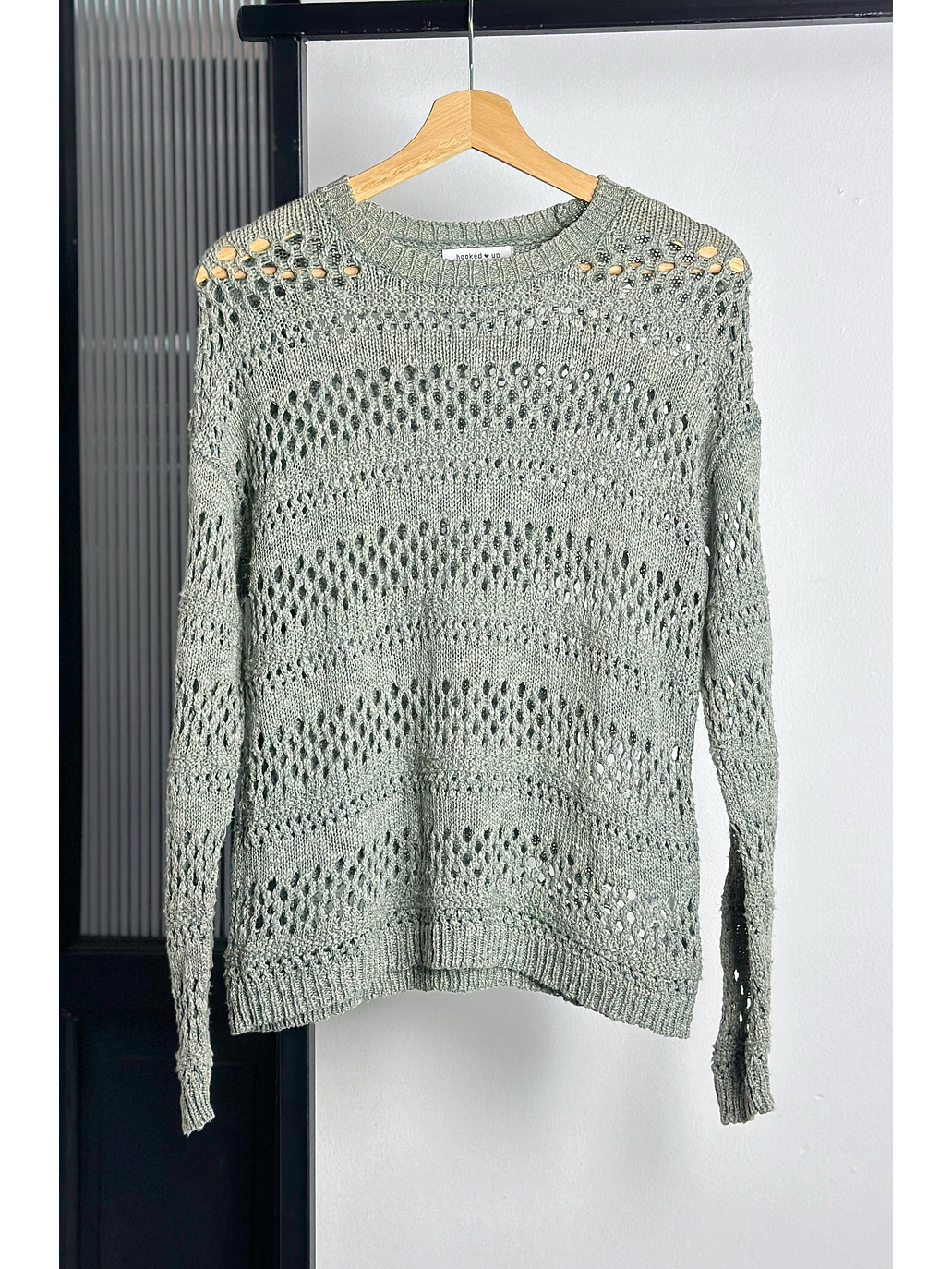 Chaleco calado verde agua 1