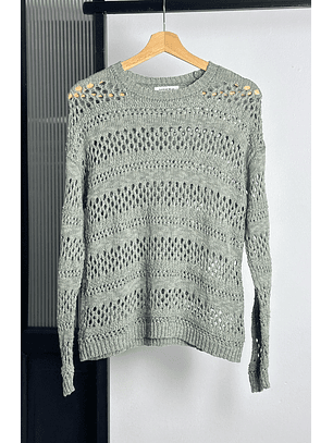 Chaleco calado verde agua