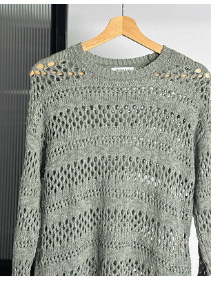 Chaleco calado verde agua