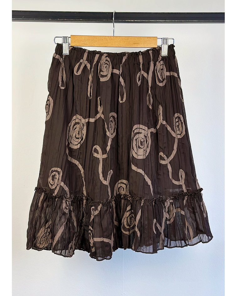 Falda café bordada