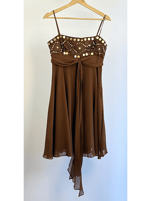 Vestido café de seda 