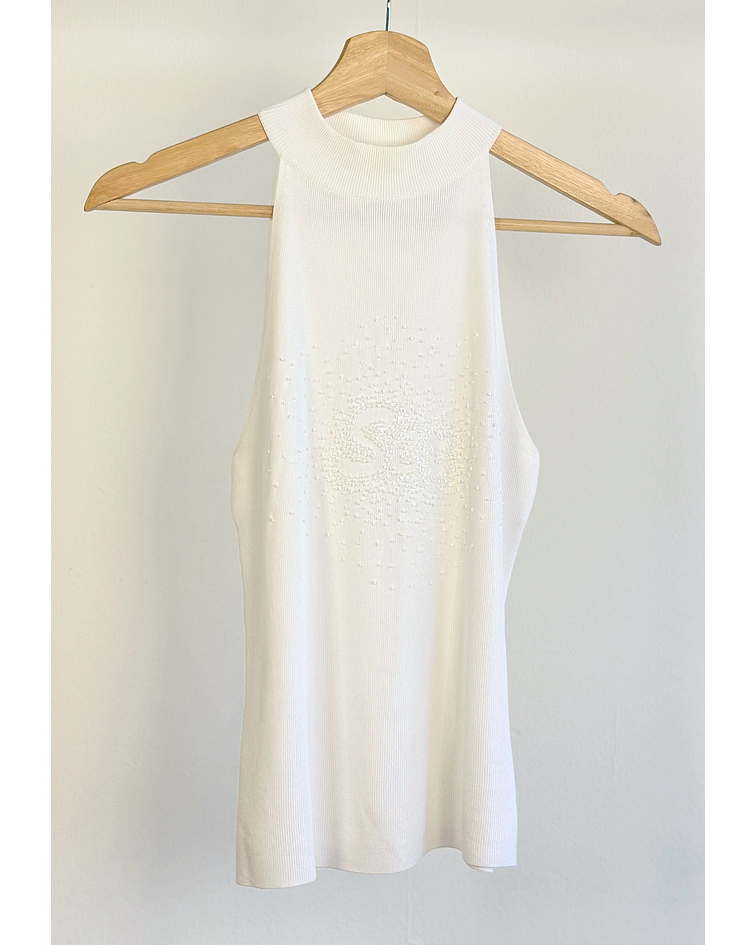 Top blanco bordado mostacillas