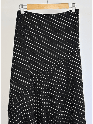 Falda seda negra lunares 