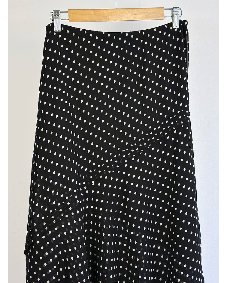 Falda seda negra lunares 