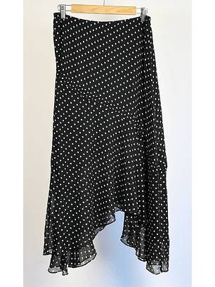 Falda seda negra lunares 
