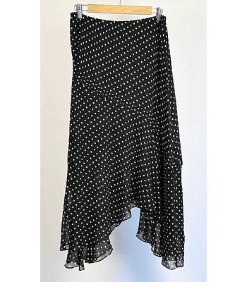 Falda seda negra lunares 