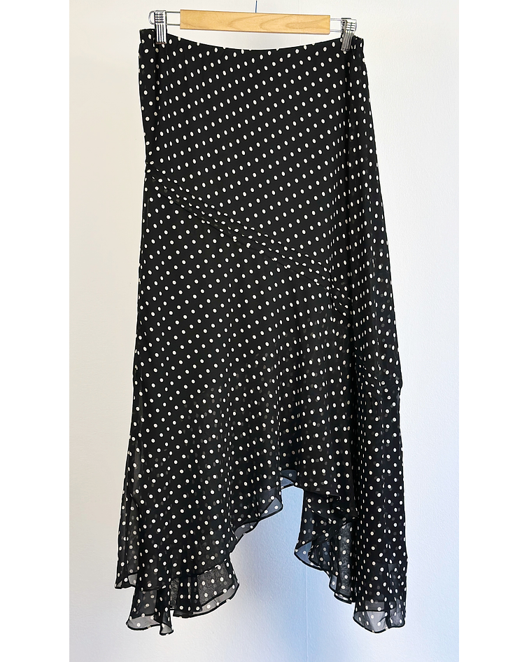 Falda seda negra lunares 