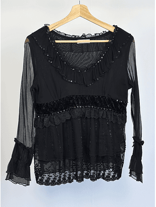 Blusa vuelos seda negra