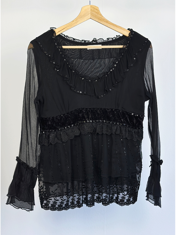 Blusa vuelos seda negra 1
