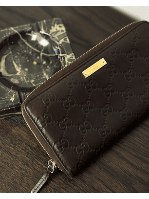 Billetera larga café de cuero