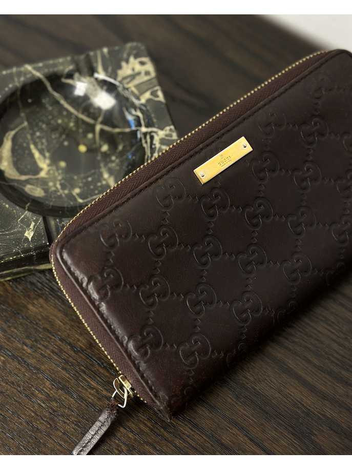 Billetera larga café de cuero 2