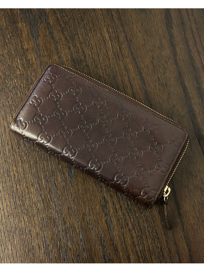 Billetera larga café de cuero 6