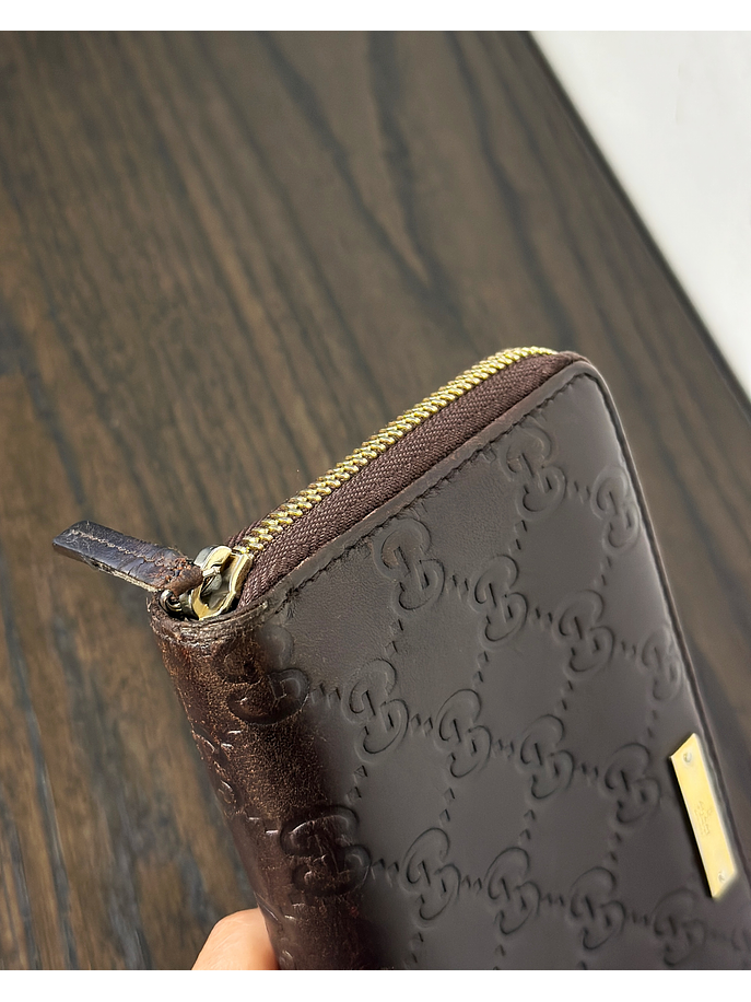 Billetera larga café de cuero 12