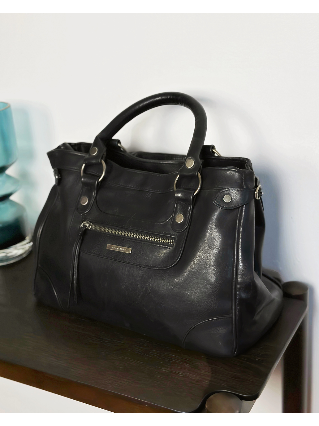 Bolso negro cuero sintético  7