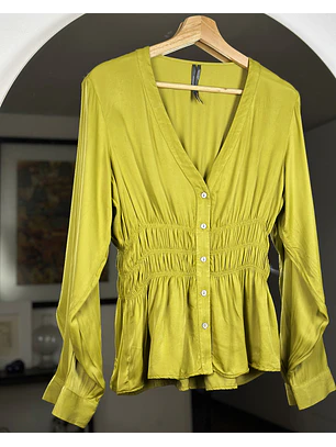 Top verde limon drapeado