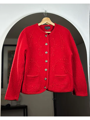 Chaqueta de lana roja bordada